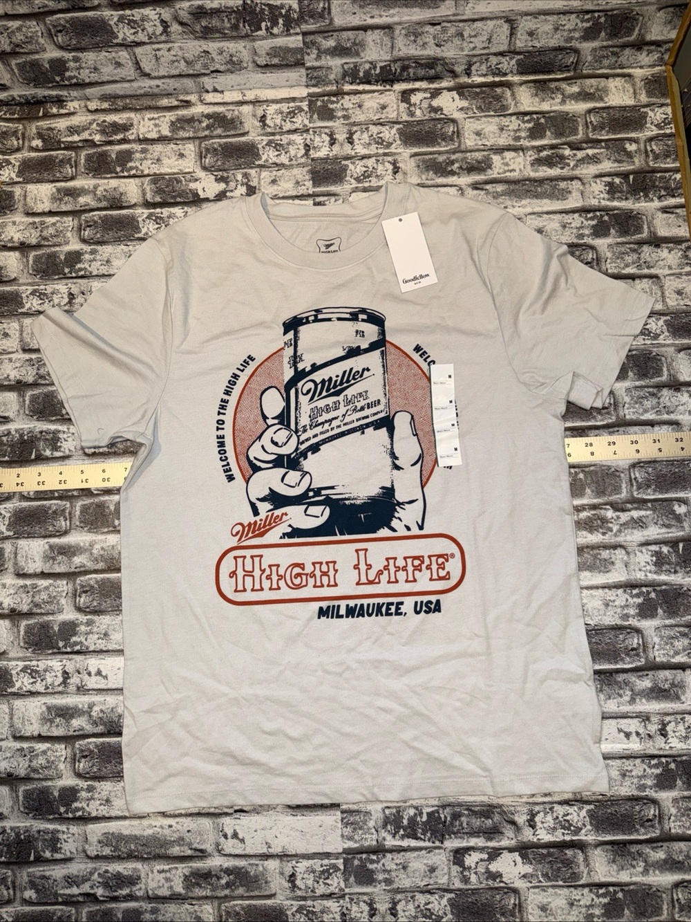 New! Miller Welcome To The High Life Graphic T-Shirt Lt Grey Color Size Medium